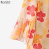 ZANZEA Women Casual Round Neck 3/4 Sleeve Floral Print Blouse