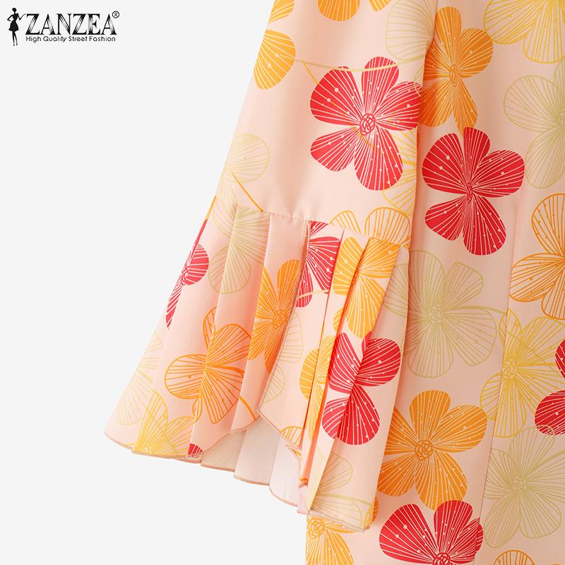 ZANZEA Women Casual Round Neck 3/4 Sleeve Floral Print Blouse