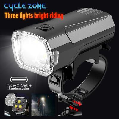 3 LED Fahrrad-Frontlicht TYP-C Wiederaufladbar MTB Rennrad Scheinwerfer Taschenlampe 3 Beleuchtungsmodi Fahrradlampe für Nachtfahrten