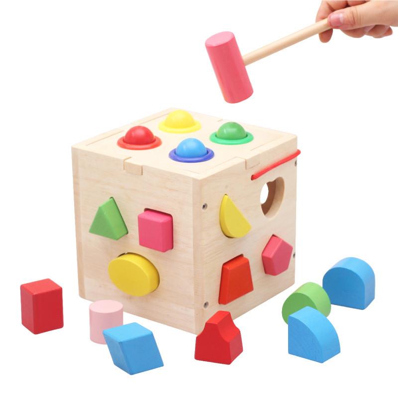 Wooden Childrens Educational Shape Sorting Blocks With Building Toys For Early Learning Development
