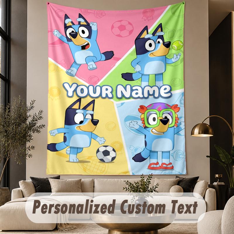 Custom Text Tapestry Bluey Print Wall Tapestry Indoor Living Room Wall Decor