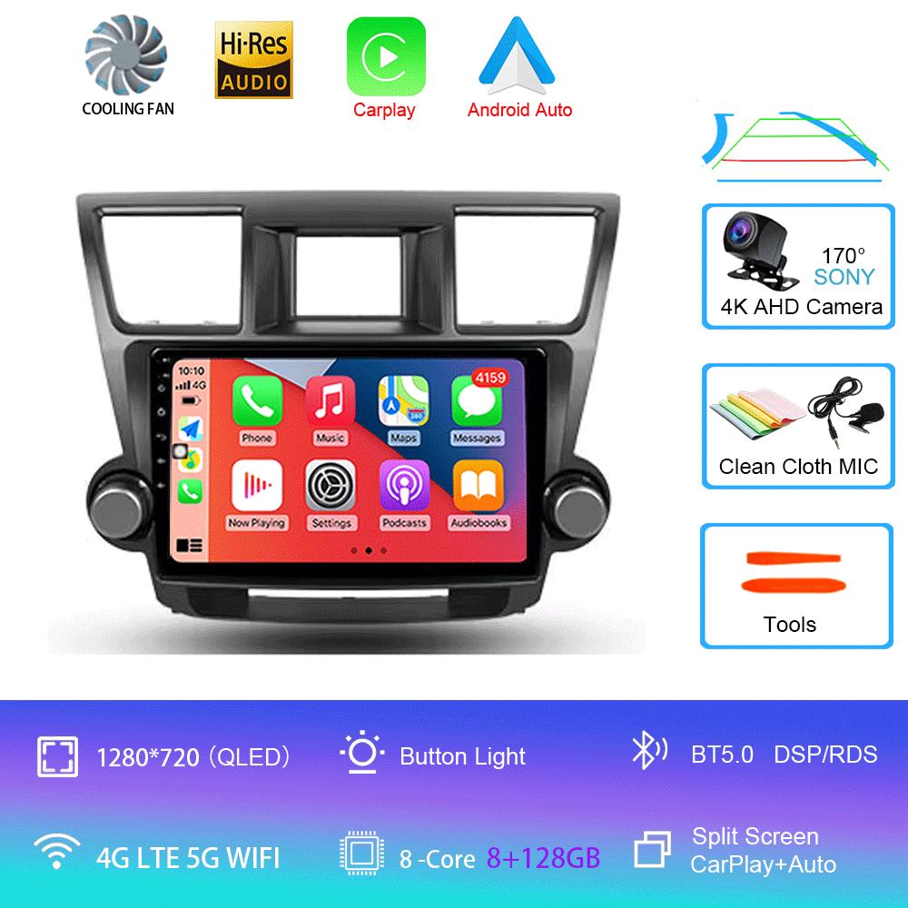 Car Radio Android 14 Carplay Auto For Toyota Highlander 2 XU40 2007-2013 Multimedia Video Player Navigation GPS Stereo 2din DSP