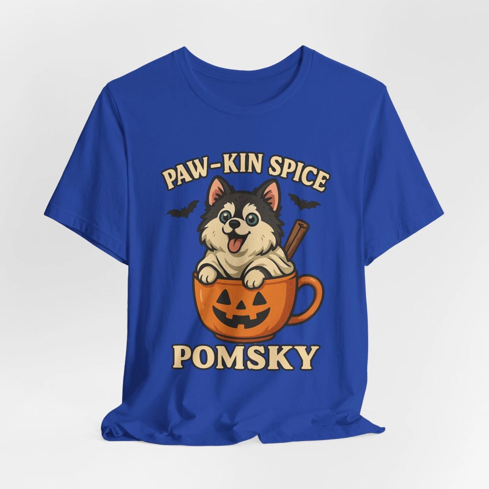 Paw-kin Spice Pomsky T-Shirt Cute Pumpkin Cup Dog Fall Halloween Tee 3XL
