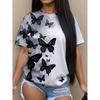 Womens Casual Round Neck Short Sleeve T-Shirt With Butterfly Print Loose Fit 2025