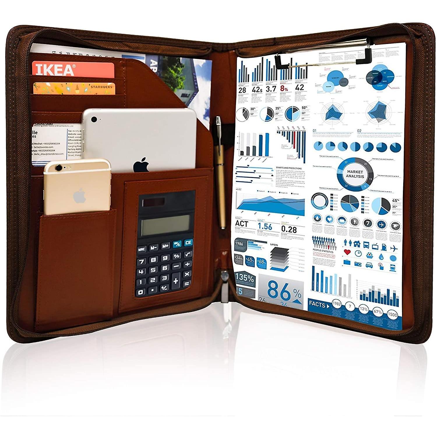 Бизнес-портфель на молнии Padfolio из искусственной кожи Папка для собеседования Резюме Органайзер для юридических документов с коричневым буфером обмена формата А4 коричневый 1899₽