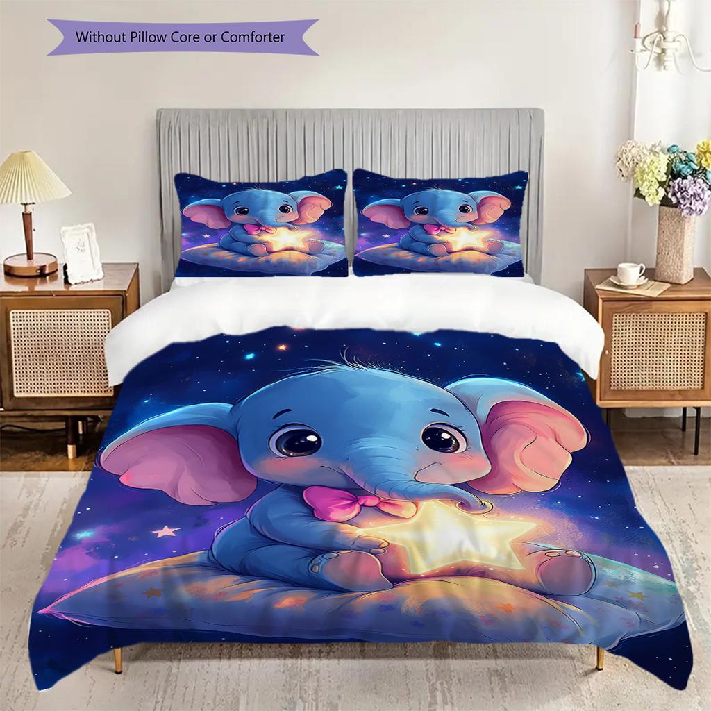 Elephant Pattern Bedding Quilt Set Quilt Cover Pillowcase Home Decoration Birthday Gift (1 * duvet cover + 2 * pillowcase, without core)