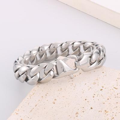 18mm Punk Polished Stainless Steel Cuban Chain Bracelet Men's Chunky Day Button Accessories Party Gift Fashion Jewelry