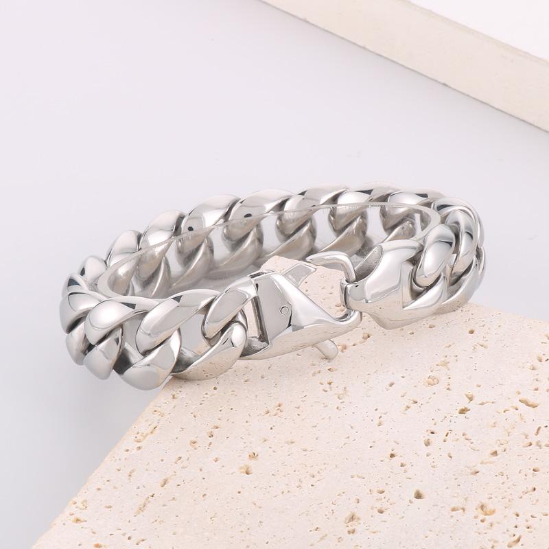 18mm Punk Polished Stainless Steel Cuban Chain Bracelet Men's Chunky Day Button Accessories Party Gift Fashion Jewelry