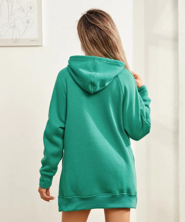 2024 Women's Solid Color Hooded Split Shoulder Sleeve Fleece Sweatshirt for Autumn and Winter