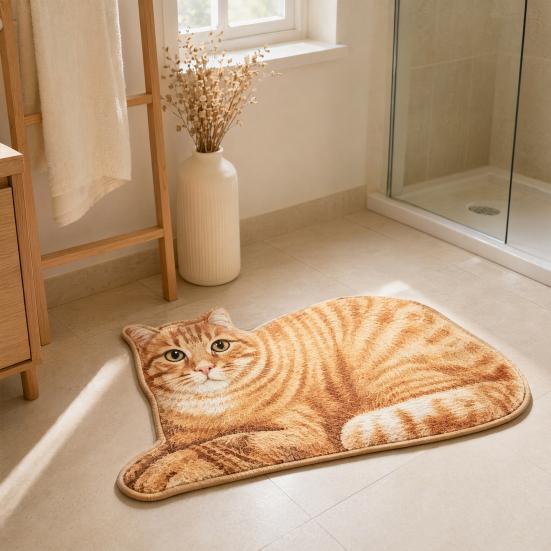 Slip Resistant Door Mat Cute Cat Bathroom Rug, Anti-Slip Absorbent Bath Washable Plush Tile And Wood Floor Kitty for Entrance Kitchen Home Decor
