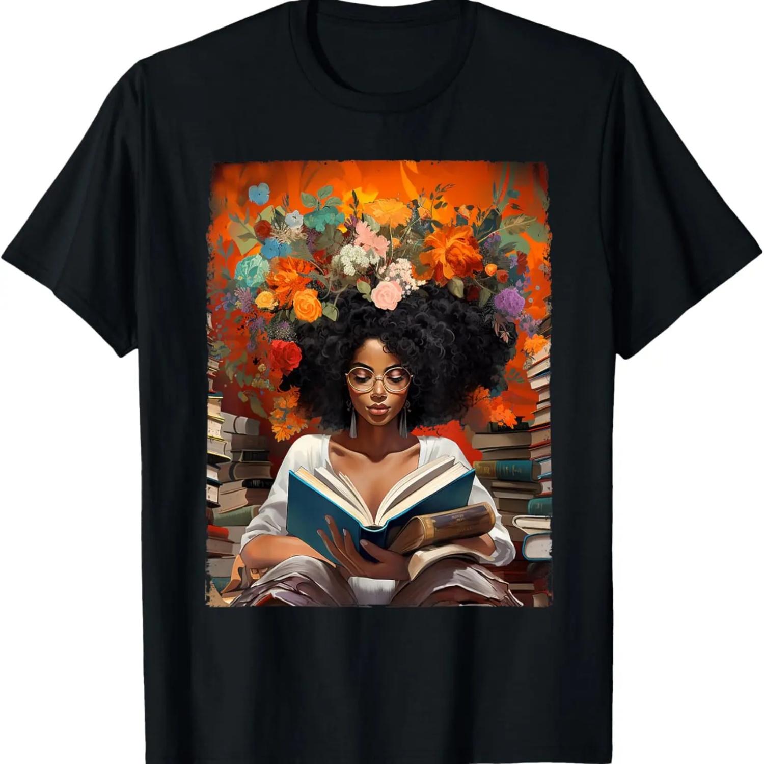 Black History Educated Reading Book Melanin Queen Afro Women T-Shirt S чёрный