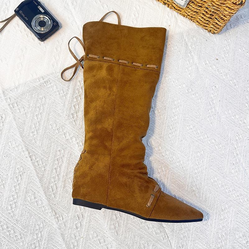 New retro knight boots women's autumn and winter new boots long boots women's two wear pointed pleated pile women's boots
