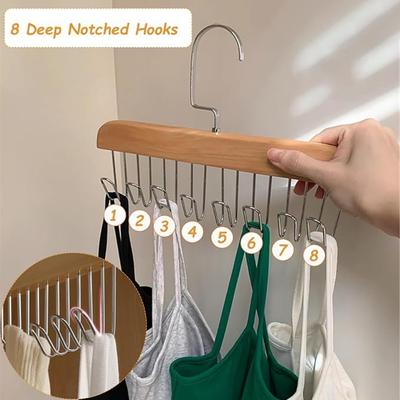 2er-Pack Holz Platzsparender Kleiderbügel BH-Bügel für Schrank, Tanktop-Bügel 16 Haken Kapazität Schrankorganisatoren und Aufbewahrung für Tanktop, BH, Schal