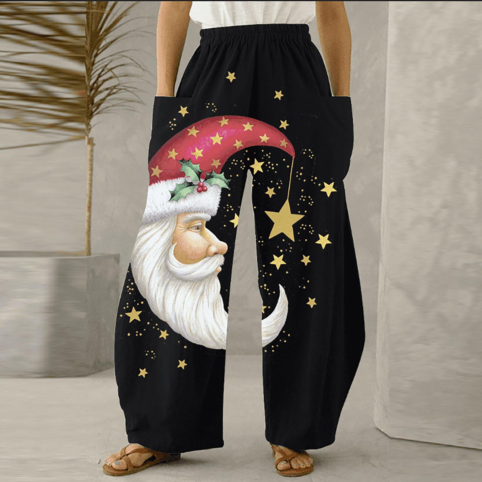 

Женская мода Рождественский Санта-Клаус Снеговики с принтом повседневные свободные брюки плюс размер свободные брюки L белый