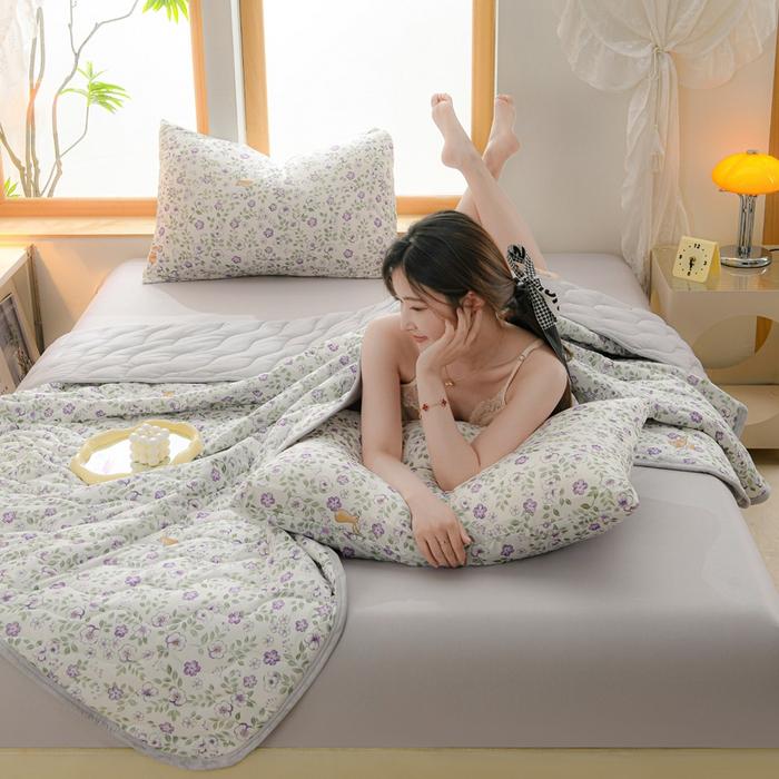 Pătură Nouă cu Imprimeu Floral de Primăvară Vară Moale Confortabilă Matlasată Pături Simple Duble Pătură pentru Pat Plapumă Tricotată Subțire