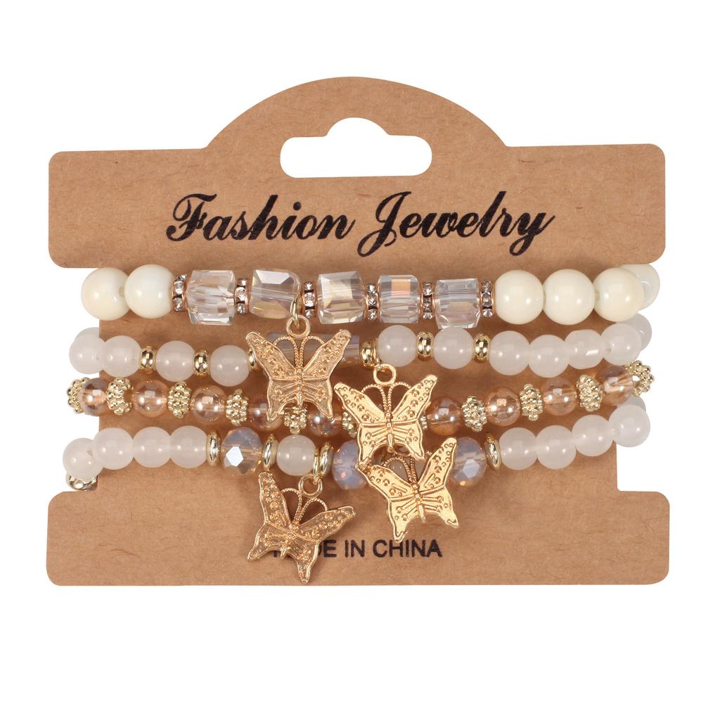 2025 Summer New Design 4Pcs/Set Fashion Butterfly Charm Bracelet Set Suitable For Women Crystal Beads Chain Bangle Female