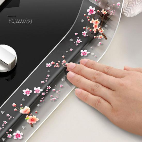 Adhesive Tape Waterproof Transparent Flower Print Cuttable Sealing Corners Seams Caulk Tape Flexible Corner Sealant Tape