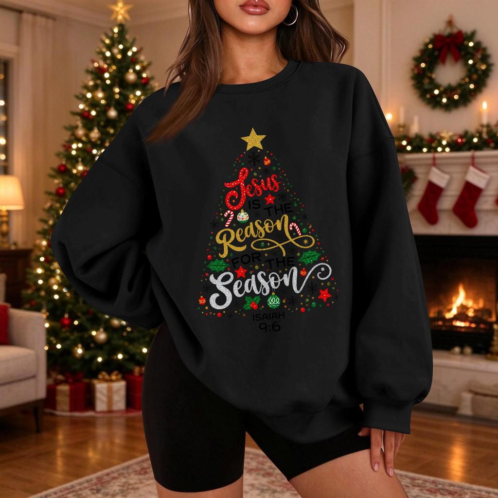 Women's Casual Long Sleeve Crewneck Christmas Graphic Sweatshirt Loose Fit Holiday Pullover