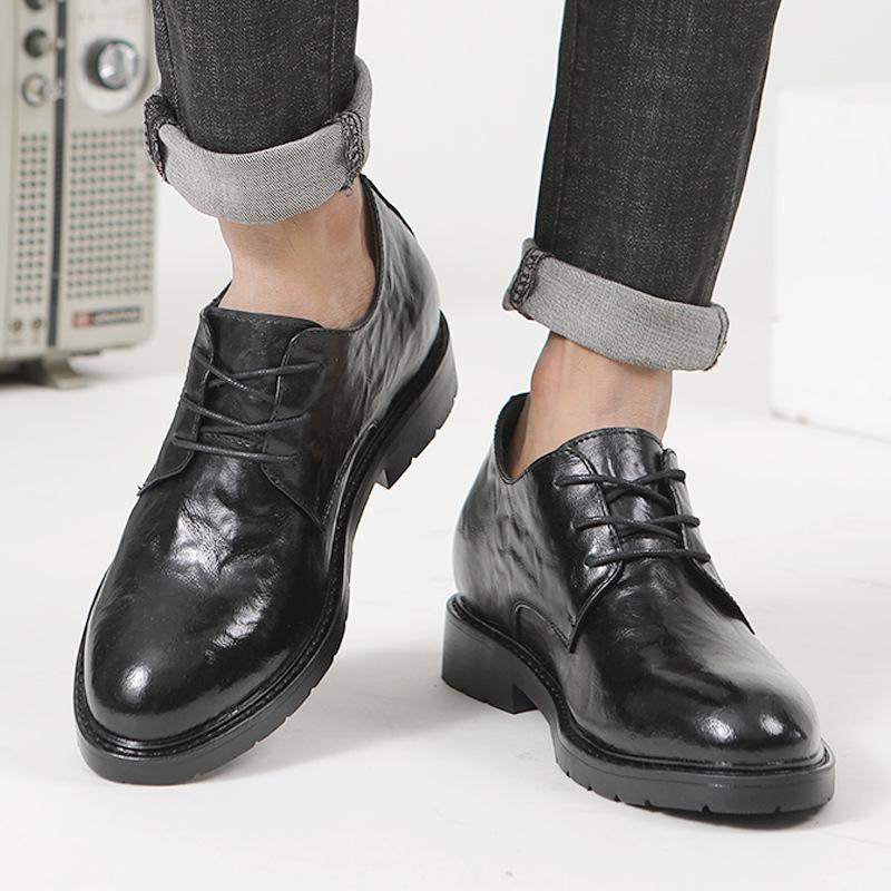 Men's Height-Increasing 8CM Formal Leather Shoes - Korean Style, Pointed Toe, Breathable, Casual, British Trend
