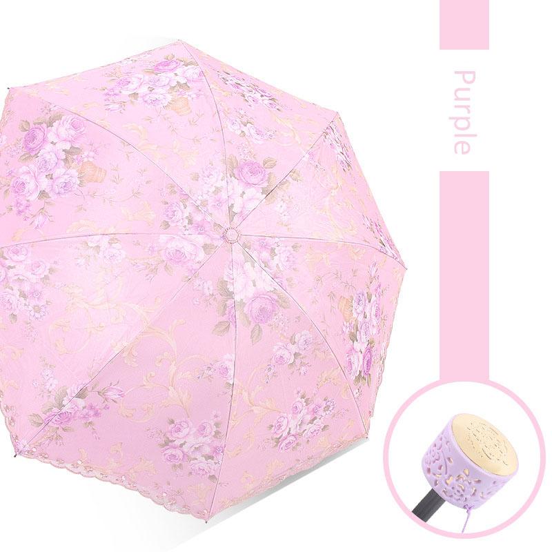 Lace Embroidery Umbrella Lady Sunshade Black Rubber Three Folding Princess Sweet Lace Parasol Anti-uv Sun/ Rain Umbrellas