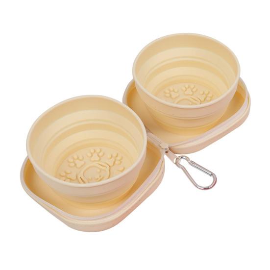 Collapsible Dog Dual Bowls 2-in-1 Silicone Travel Pet Food And Water Bowl with Carabiner Clip for Travel Camping Hiking
