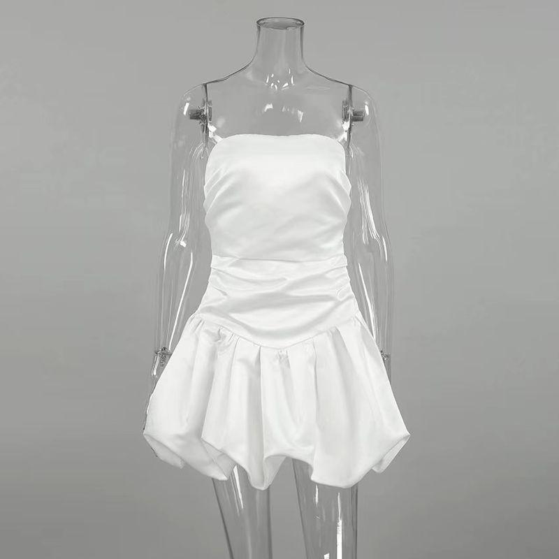 

Western Style Autumn and Winter Fashion Satin Tube Top Sexy Slim fit Slimming Dress Strapless Sexy Dress White S