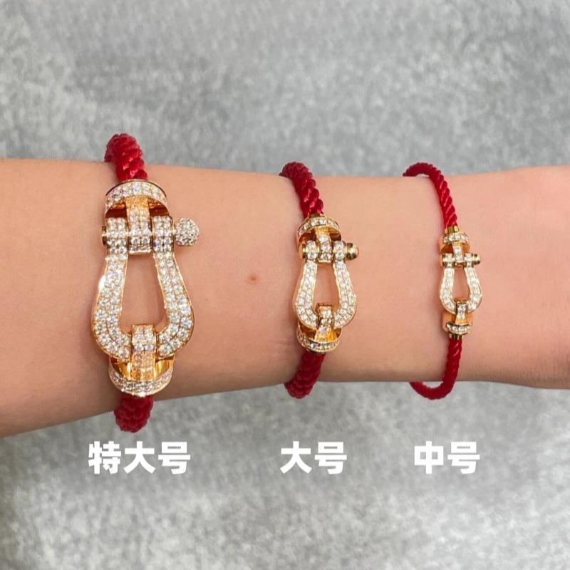 Real Fred Horseshoe Buckle Bracelet K Rose Gold Red Rope Wire Full Diamond Men's and Women's Bracelets