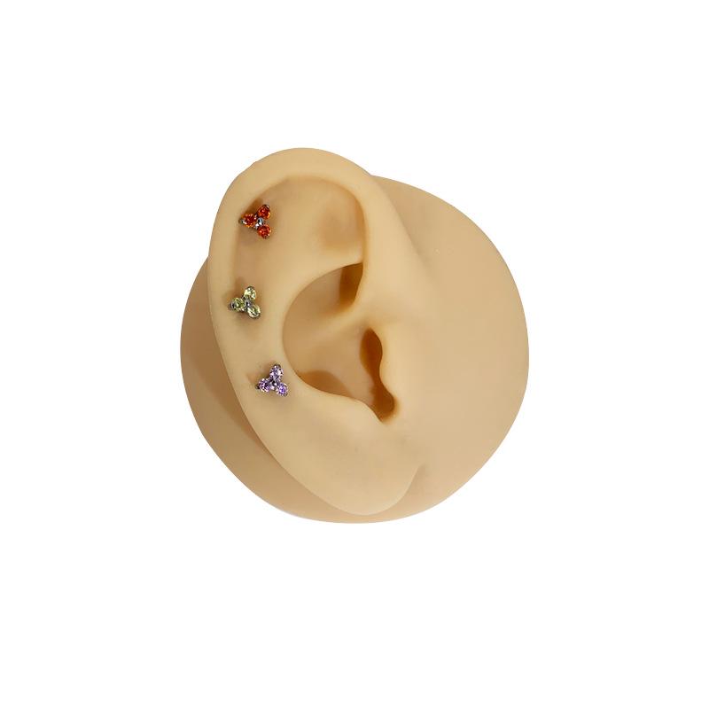 ASTM F-136 Titanium Triangle Flower Pavé Zircon Cartilage & Lip Stud Earring with Internal Thread