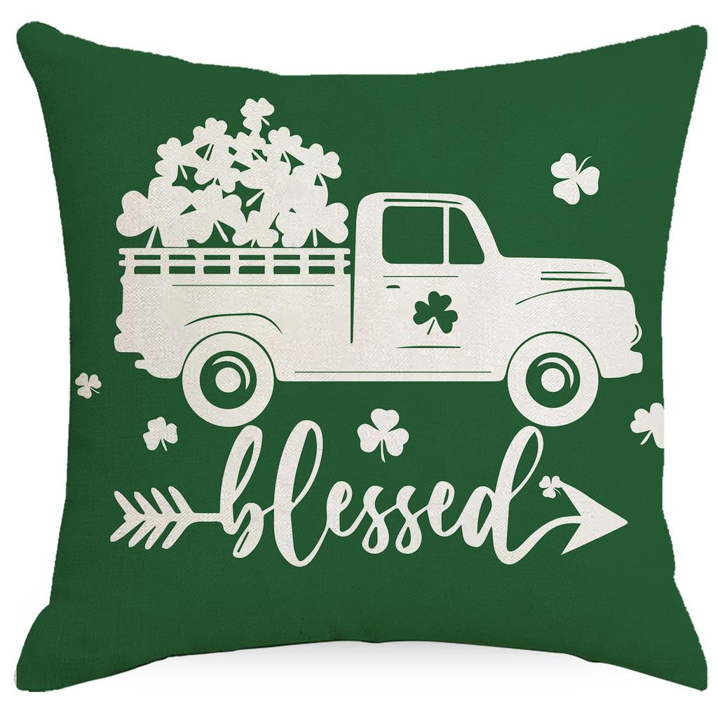 San Pa Poszewka Zielona Koniczyna Len Drukowany Sofa Dekoracyjna Poszewka na Poduszkę