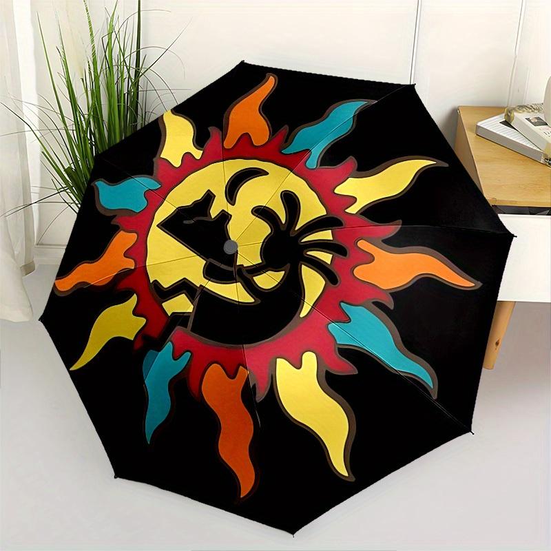 1pc Sun Dance Themed Umbrella, 8 Rib Frame,Automatic Opening 3 Fold Umbrella, Lightweight and Durable Couple Umbrella-050