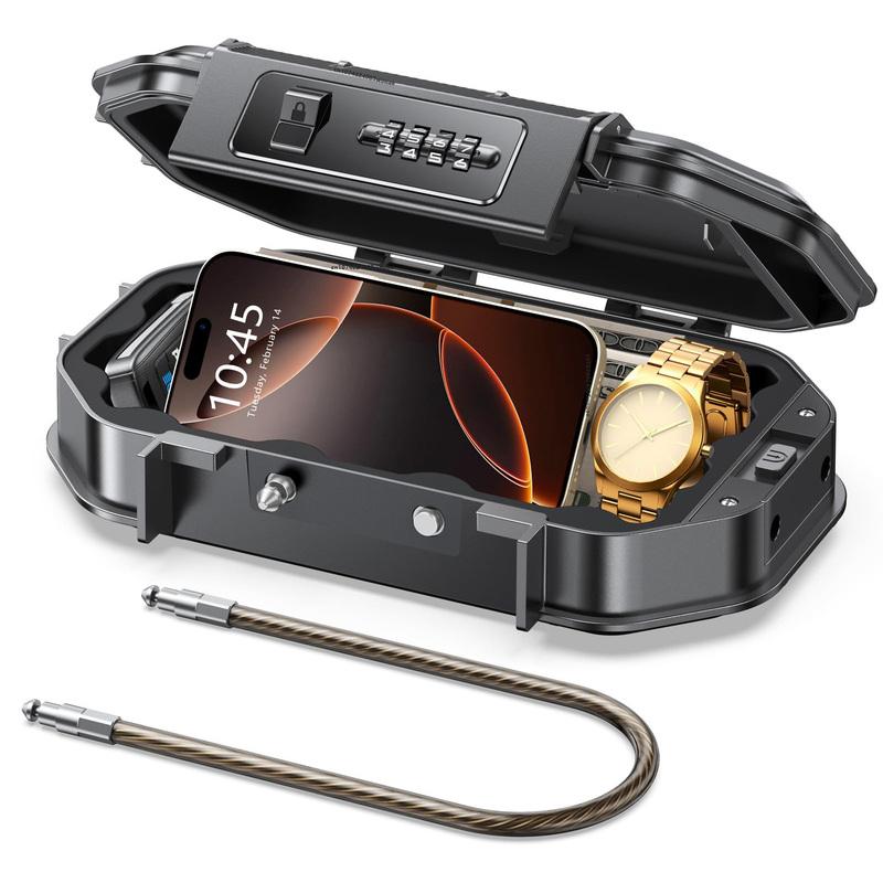 Travel Safe Lock Box Waterproof 4-Digit Combination Anti-Theft Personal Beach Safe with Removable Steel Cable Security Case
