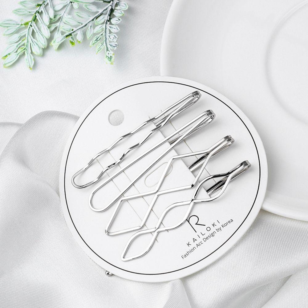 4pcs/set Simple Metal  Women Geometry Hair Clip Girls Hairgrips  Geometric Rhombus Barrettes