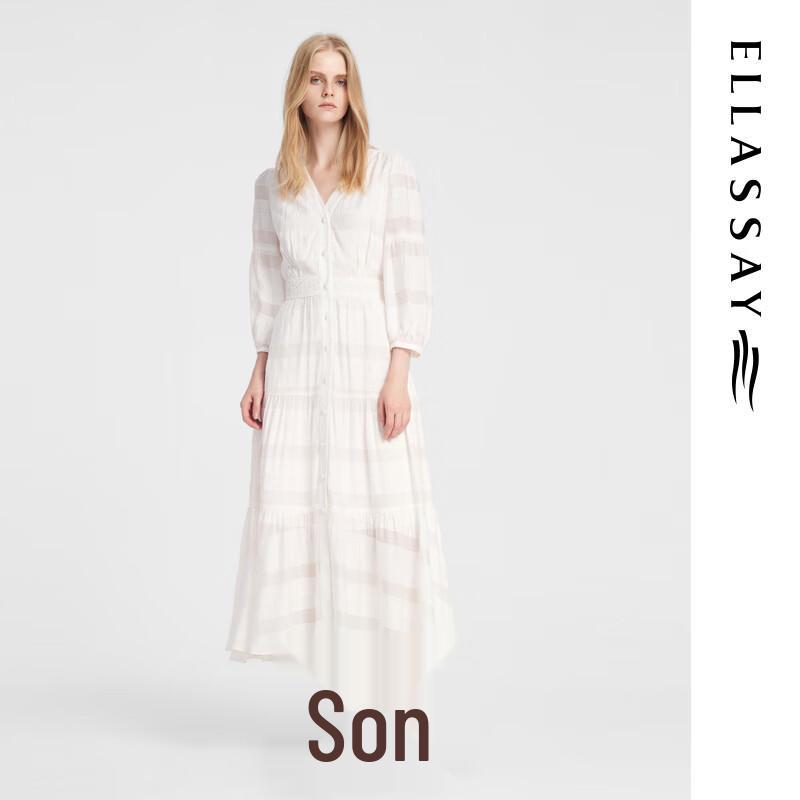 

ELLASSAY French V-Neck Jacquard Long-Sleeve Dress M