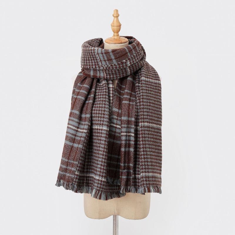 Plaid contrasting color thickened scarf women's imitation cashmere high-end sense versatile warm scarf autumn and winter new scarf