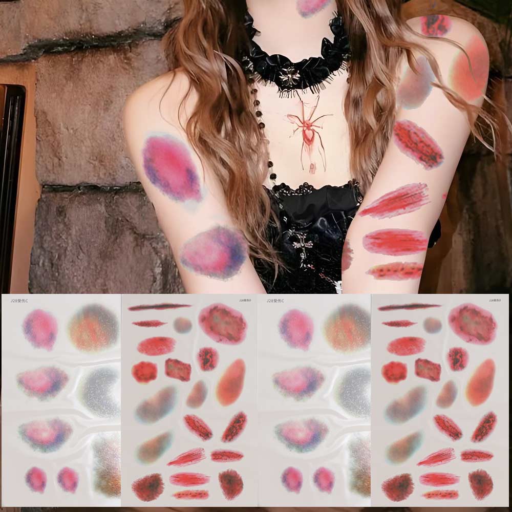 4Sheets Realistic Halloween Temporary Tattoos Lasting Simulated Scar Tattoo Stickers Halloween