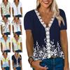 Summer Women's Short Sleeve Tees Elegant Lace V-neck Print Casual Comfortable T-Shirt Female
