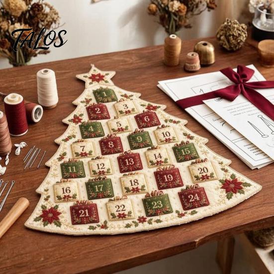 DIY Fabric Advent Calendar Quilted Tree Kit, 24 Pocket Christmas Sewing Patchwork Kit Handmade Craft for Adults, Holiday Home Wall Door Decor
