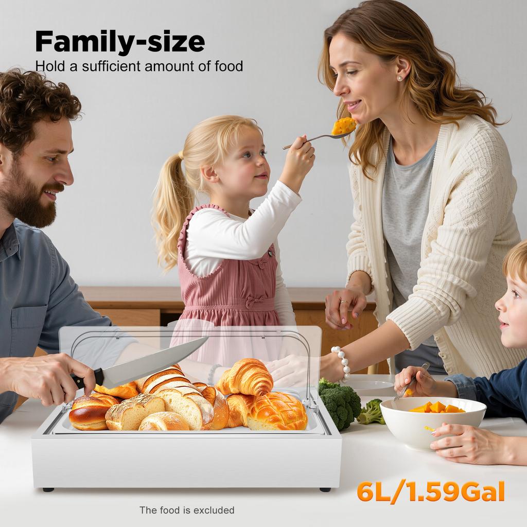 6L Servírovací tác na ledové potraviny s opakovaně použitelným ledovým boxem, Nerezový chladicí bufetový talíř na salát, sushi, mořské plody, párty