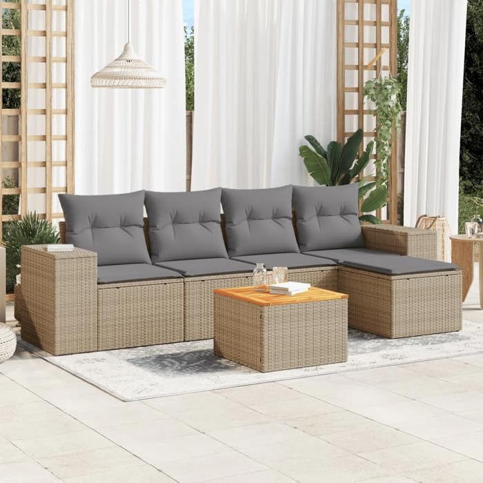 VidaXL Salon de Jardin avec Coussins 6 pcs, Canapés de Patio, Ensemble de Meubles, Mobilier de Terrasse Extérieur, Beige 3257753