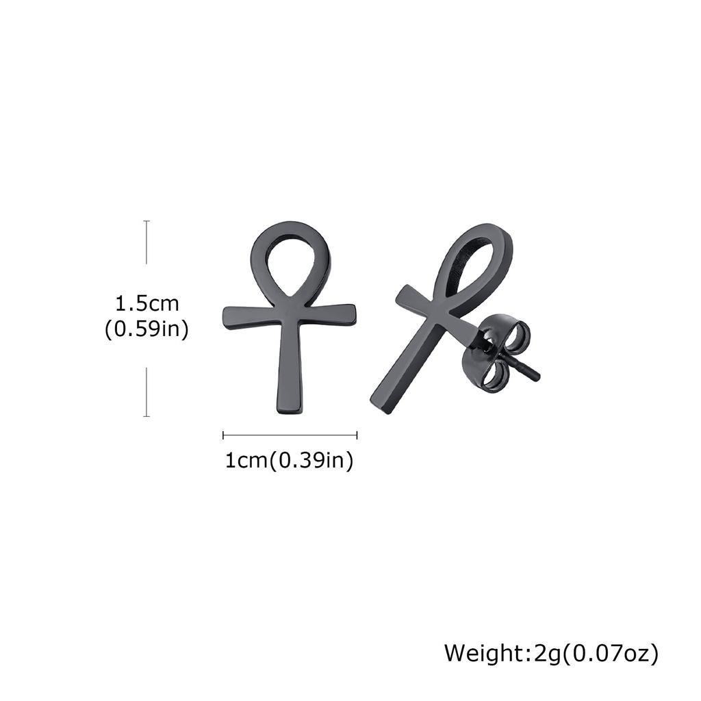 Vnox Ancient Egyptian Ankh Cross Earrings for Men, Stainless Steel Geometric Hoop Huggie Jewelry Gifts, Faith Ankh Stud Earring
