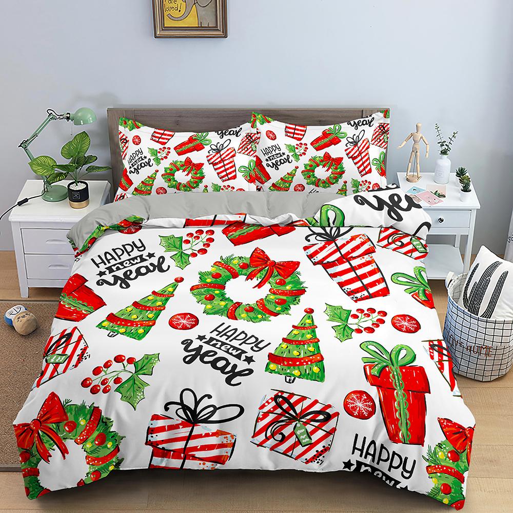 Comforter 3D Merry Christmas White Bedding Sets Xmas Duvet/ Set Polyester Comforter King Queen Full Twin Red Bow Beige
