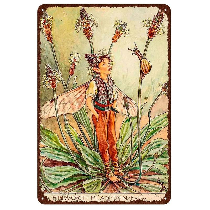 Flower Fairy Girl Metal Tin Signs Wall Decoration Plaque Vintage Art Poster Iron Painting for Man Cave Home Cafe Garden Club Bar