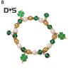 Kleeblatt-Armband St. Patricks Day Irischer Perlenschmuck mit Glasperlen und Anhängern, Glücksbringer-Armband für festliche Feiern, elastisches Kleeblatt