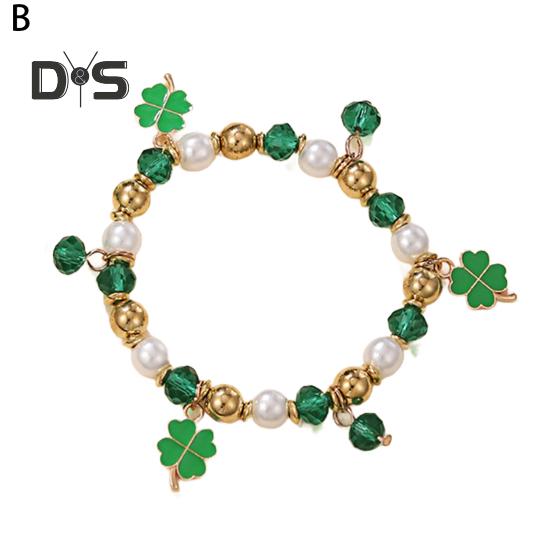 Kleeblatt-Armband St. Patricks Day Irischer Perlenschmuck mit Glasperlen und Anhängern, Glücksbringer-Armband für festliche Feiern, elastisches Kleeblatt