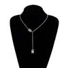 Vintage Black Square Rhinestone Pendant Necklace For Women Girls Fashion Simple Y Shape Long Necklace Jewelry Gift