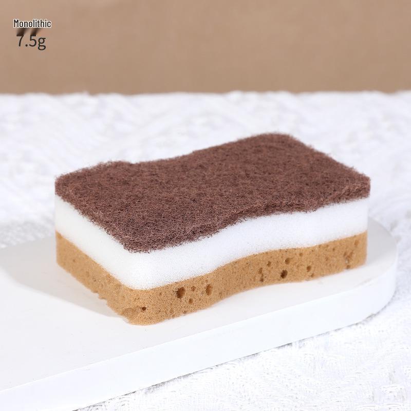 High-Density Double-Layer Scouring Pad, Brown Three-Layer Sponge, Thickened Algae Sponge for Kitchen Cleaning.
