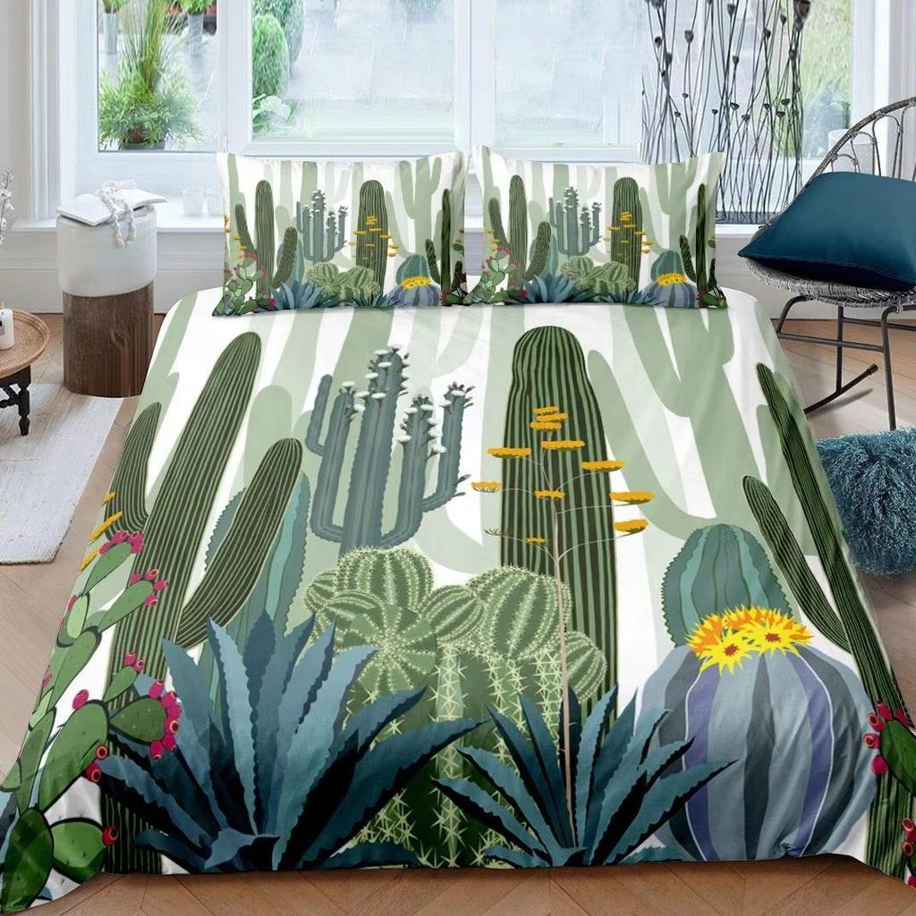 Green Cactus Down Comforter Set Bedding Set 3-piece Duvet Cover Set