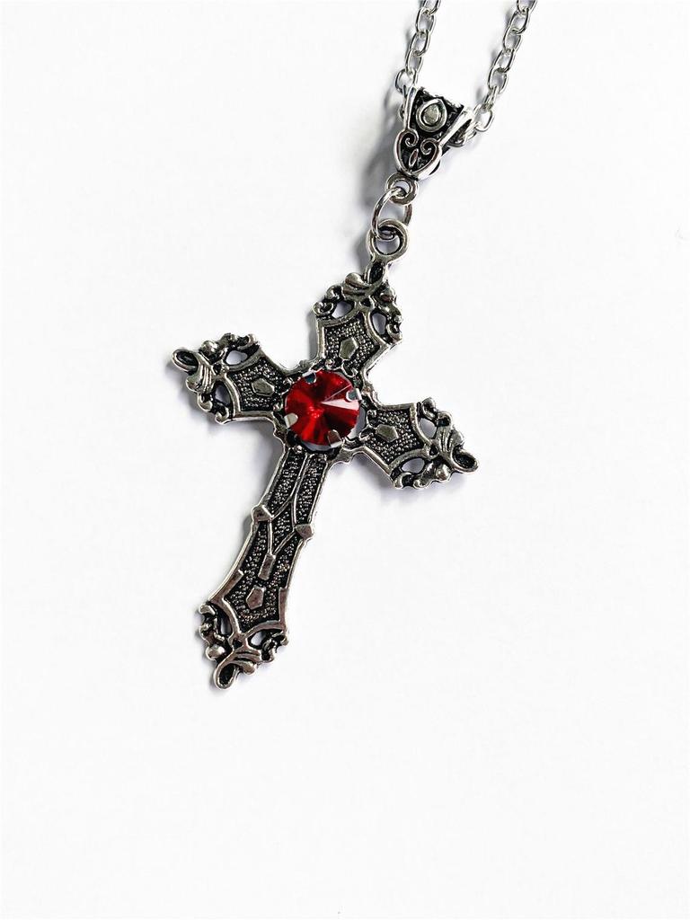 Gothic European Diamond Cross Necklace with Creative Floral Pattern