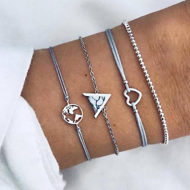 Tocona Bohemia Love Moon Bracelets For Women Charms Bead Gold Star Clear Crystal Stone Letter Rope Jewelry Accessories 6523