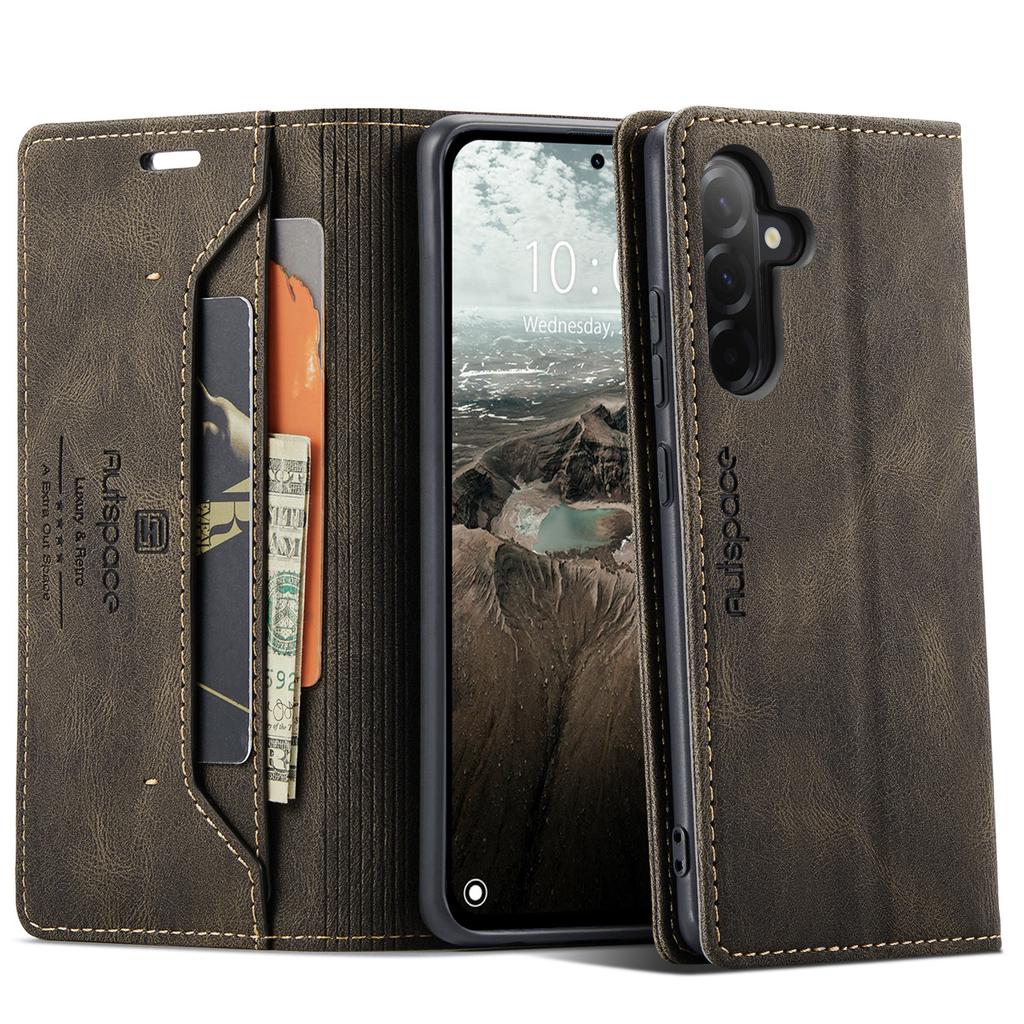 For Samsung Galaxy A56 5G Wallet Case AUTSPACE A01 Leather Stand Cover with RFID Blocking Card Holder